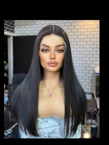 باوركة شعر طبيعى طول 22انش لون اسود طبيعي دابل دراون جذور امامية فروة دانتيل
