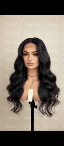 باروكة شعر طبيعي طول ٢٢ انش اسود طبيبعى ويفى جذور دائريه