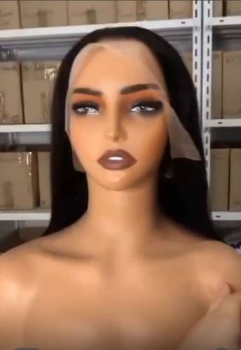 باروكة شعر طبيعي طول ١٤ اسود استريت دانتيل ميديم جذور اماميه