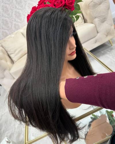 باروكة شعر طبيعي 20انش لون اسود طبيعي جذور اماميه فروة دانتيل