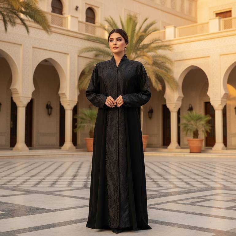 عباية سوداء سراميك بتدخيلة تفته