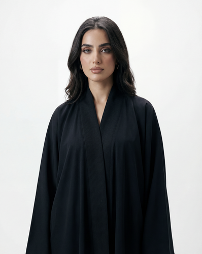 عباية حرير أسود مع شيفون