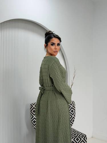 Allure Textured Dress In Olive