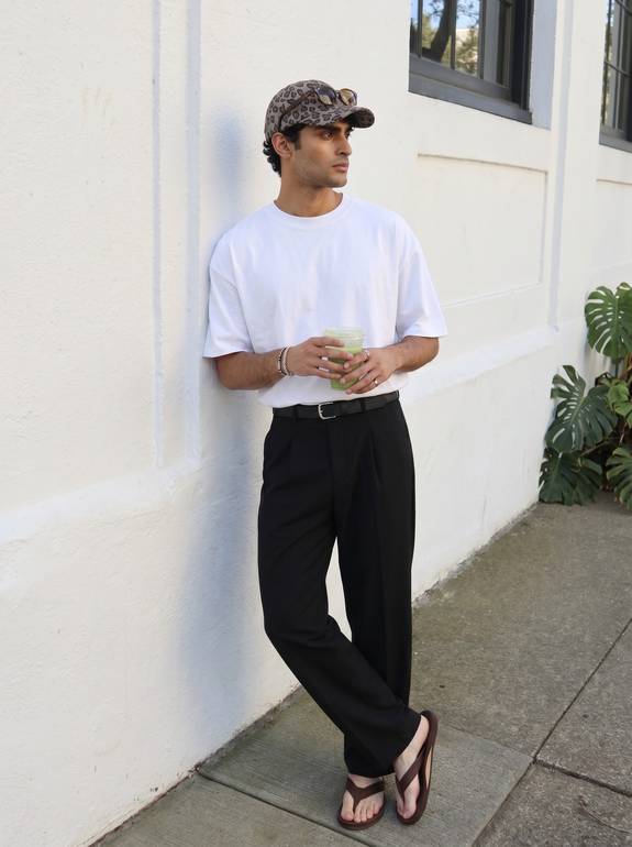 Self-Belted Tailored Pants