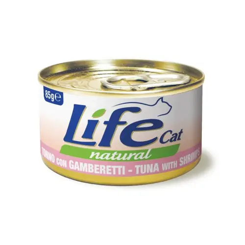 Life cat Cans of Tuna and Shrimps Wet food for cats, 85g