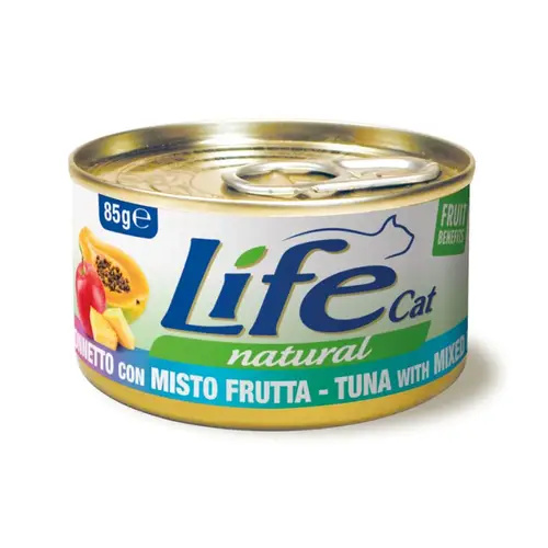Life cat Cans of Tuna with Mixed Fruits  Wet food for cats, 85g
