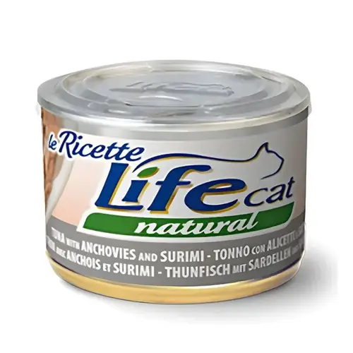 Life Cat Cans of Tuna with Anchovies and Surimi wet food for cats, 150g