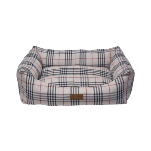 Feline Go Tartan Rectangular Bed for cats and dogs, Beige with brown stripes 