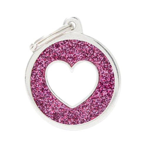 MF Tags PINK BIG GLITTER CIRCLE WHITE HEART