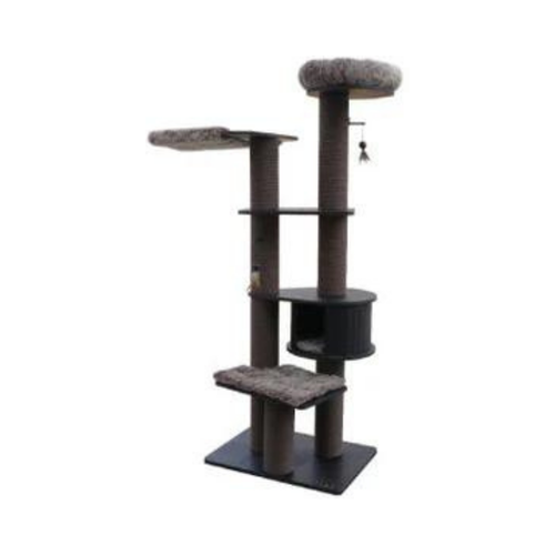 Feline Go Cat Tree 4 Beds 1 Cave Luxurious Plush 200cm Dark Grey