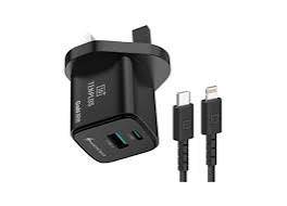 فيش جداري منفذين 30W PD مع كيبل تين بلس