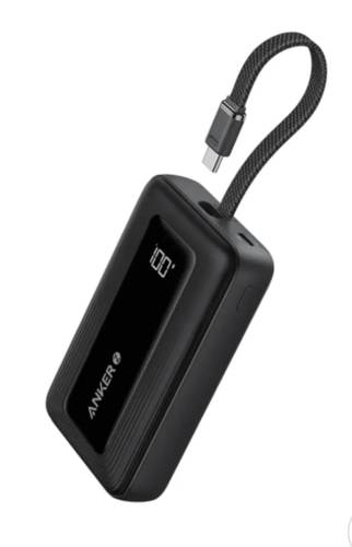 باور بانك أنكر زولو (10000 مللى امبير ، 30 وات، كابل USB-C مدمج) - أسود