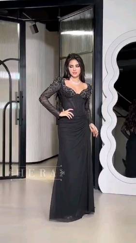 فستان اسود جورجيت مع تطريز راقي 
