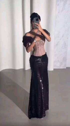 فستان سهره ترتر مع تطريز يدوي تل ناعم 