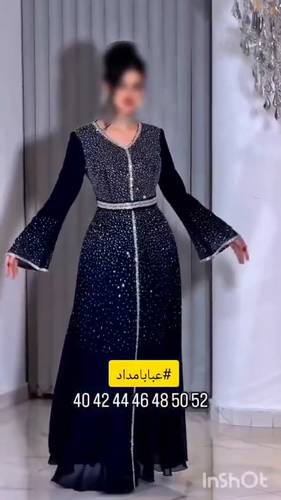 فستان كحلي جورجيت تطريز كمبيوتر فصوص 