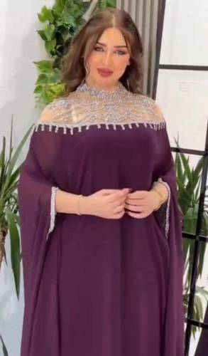 جلابيه بنفسجي جورجيت مع تطريز يدوي 