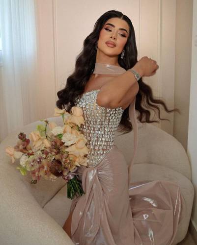 فستان سهره بيج طحاس مع تطريز 