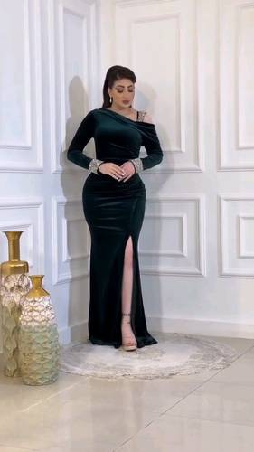 فستان زيتي مخمل الاصلي 