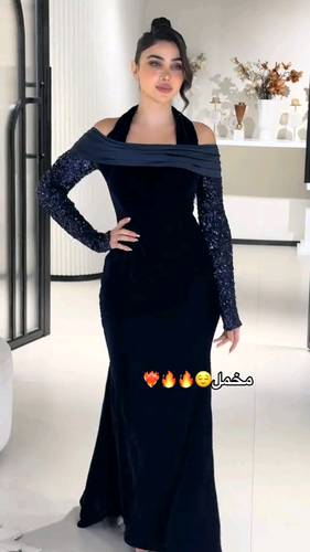فستان كحلي جوخ مع ترتر سهره 