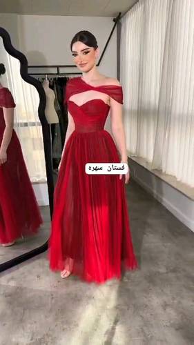 فستان احمر تل راقي