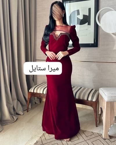 فستان عودي جوخ تطريز يدوي 