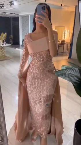 فستان لحمي سهره انيق ع ذيل