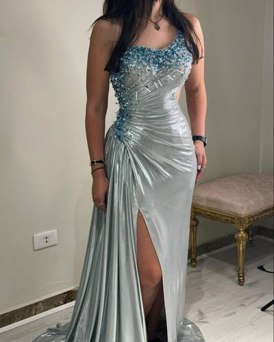 فستان سهره طحاس مع تطريز يدوي