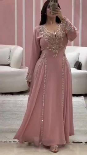 فستان لحمي جورجيت مع تطريز يدوي 