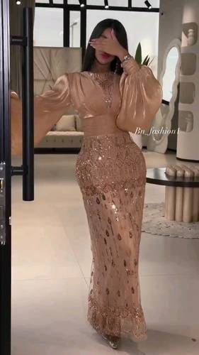 فستان لحمي كرنكل مع تل تطريز كمبيوتر 