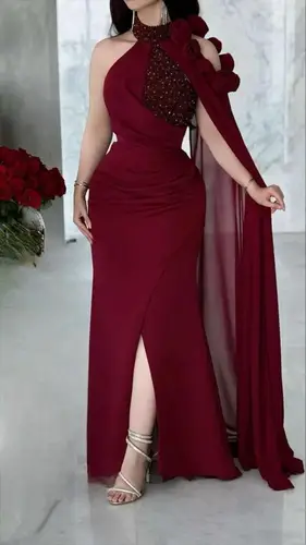 فستان عودي جورجيت مع تطريز يدوي 
