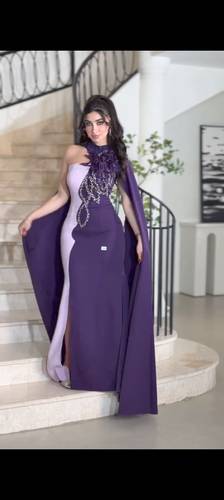 فستان ملون باربي مع ليزر وتطريز يدوي راقي 