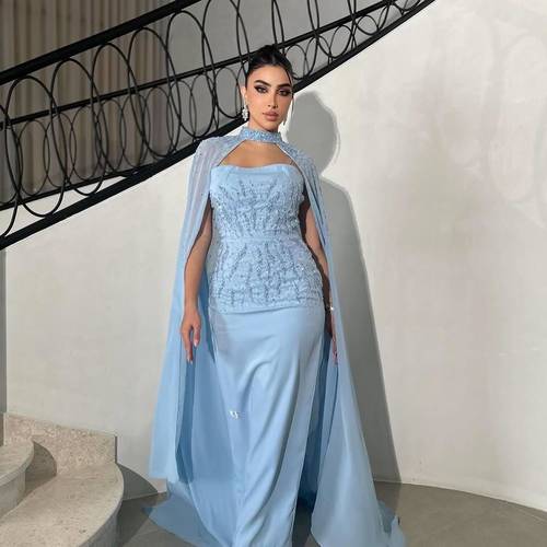 فستان سماوي باربي مع جورجيت وتطريز يدوي 