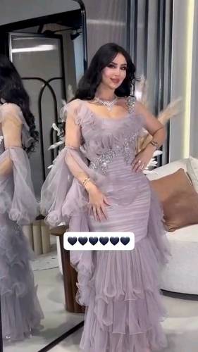 فستان لحمي سهره تل مع تطريز يدوي