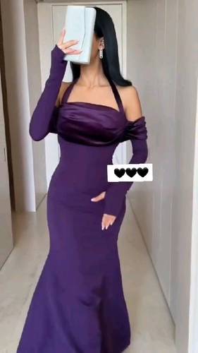 فستان ناعم بنفسجي مع كسرات صدر