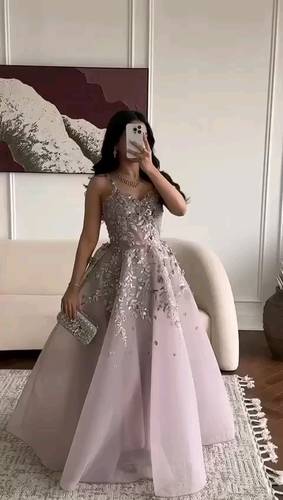 فستان لحمي سهره كلوش مع خرز