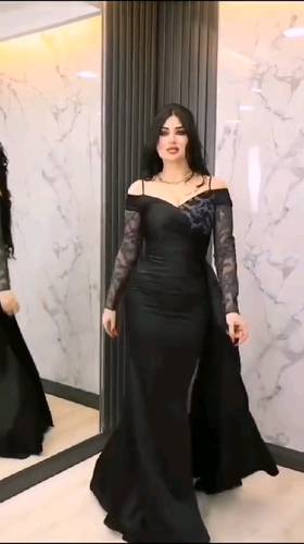 فستان تفته اسود مع تطريز كمبيوتر 