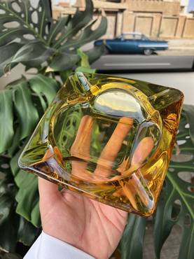 Vintage Midcentury heavy amber glass ashtray