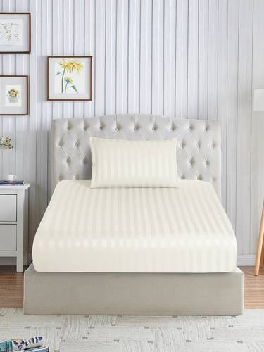 طقم شرشف مطاط مخطط يناسب سرير 140×200 سم