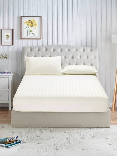 طقم شرشف مطاط مخطط يناسب سرير 200×200 سم