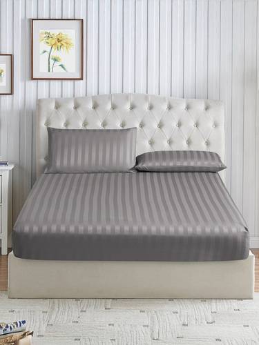 طقم شرشف مطاط مخطط يناسب سرير 200×200 سم