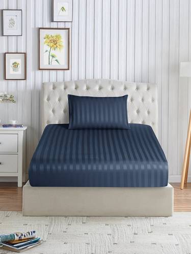 طقم شرشف مطاط مخطط يناسب سرير 140×200 سم