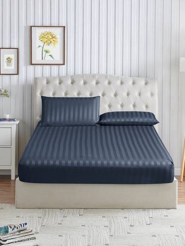 طقم شرشف مطاط مخطط يناسب سرير 200×200 سم