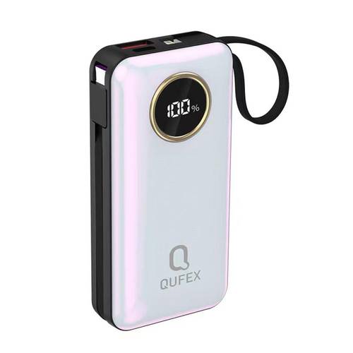 شاحن متنقل PD بسعة 10,000mAh مع كيبل تايب سي + آيفون مدمج - لون أبيض
