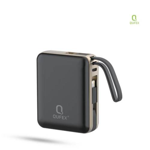 شاحن متنقل PD بسعة 10,000mAh  مع كيبل تايب سي + كيبل آيفون مدمج - أسود