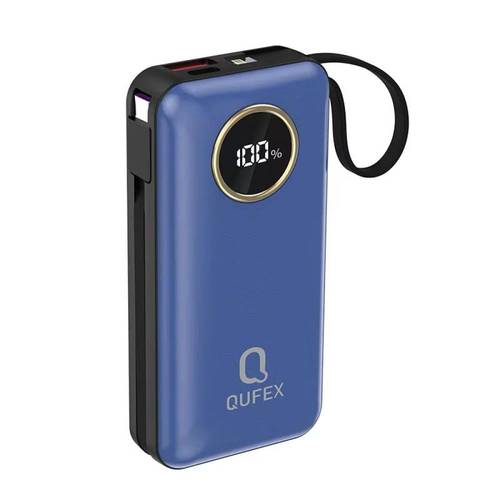 شاحن متنقل PD بسعة 10,000mAh مع كيبل تايب سي + آيفون مدمج - لون أزرق