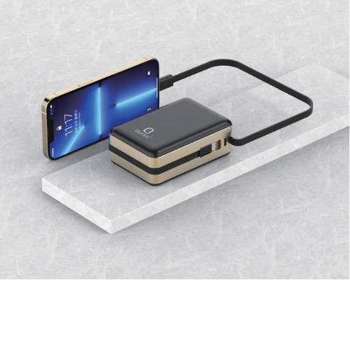 شاحن متنقل PD بسعة 30,000mAh  مع كيبل تايب سي + كيبل آيفون مدمج - أسود