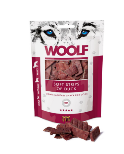 وولف مكافآت بط طرية - شرائح للكلاب  100جم Woolf Soft Duck Strips Treats for Dogs 100gm W3