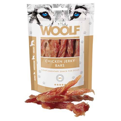 وولف مكافآت قطع الدجاج للكلاب 100جم Woolf Chicken Jerky Bars Treats for dogs 100gm 