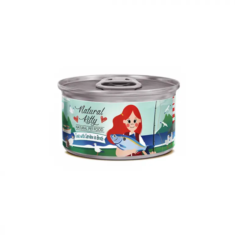 ناتشورال كيتي معلبات طبيعية بالتونا والساردين للقطط Natural Kitty 80g