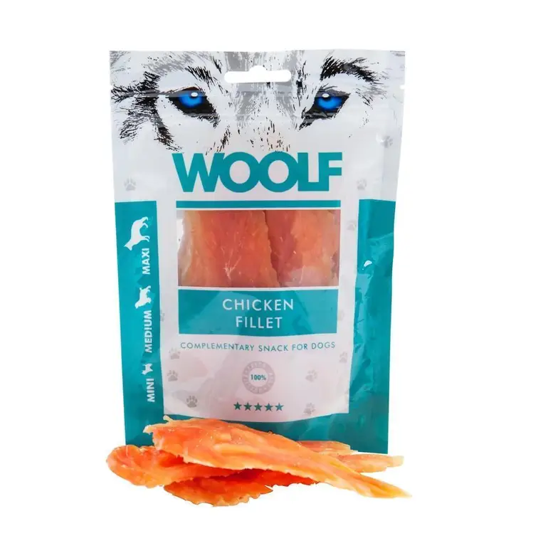 وولف مكافآت فيلية الدجاج للكلاب 100جم Woolf Chicken Fillet Treats for dogs 100gm W17